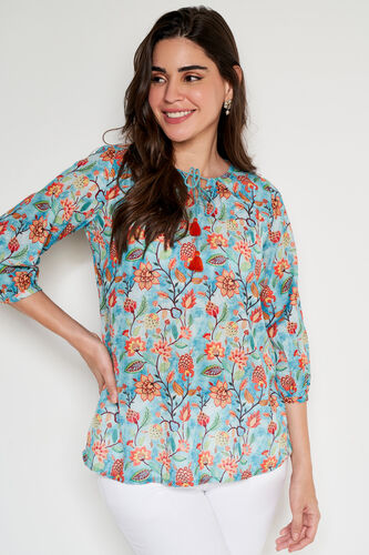 Teal Floral Flared Top, Teal, image 2
